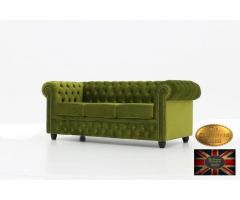 Chesterfield sofa 3 os z zamszu zielen