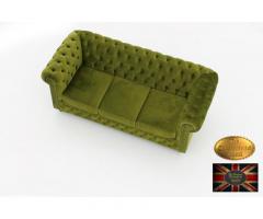 Chesterfield sofa 3 os z zamszu zielen